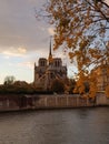 Notre-Dame de Paris in the fall, view of Notre-Dame in the autumn season, Paris, France Royalty Free Stock Photo