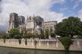 Notre-Dame de Paris medieval Catholic cathedral after the fire. Renovation work Royalty Free Stock Photo