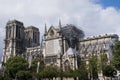 Notre-Dame de Paris medieval Catholic cathedral after the fire. Renovation work Royalty Free Stock Photo