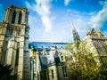 Notre Dame de Paris medieval gothic cathedral in the downtown Paris 