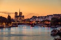 Notre Dame de Paris and Seine River at sunset. Paris Royalty Free Stock Photo