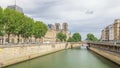 Notre Dame de Paris and Seine timelapse is the one of the most famous symbols of Paris Royalty Free Stock Photo