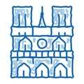 notre dame de paris doodle icon hand drawn illustration