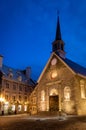 Notre Dame des Victories Church at night - Quebec City, Quebec, Canada Royalty Free Stock Photo