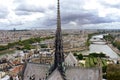 Notre Dame Spire, La Fleche, and lead clad wooden roofs before the fire. Cityscape with the Seine River and bridges. Paris, France Royalty Free Stock Photo