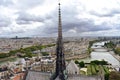 Notre Dame Spire, La Fleche, and roofs before the fire. Cityscape with the Seine River and bridges. Paris, France. Royalty Free Stock Photo