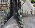 Notre Dame Spire, La Fleche, and roofs before the fire. View of the Apostles and Evangelists. Paris, France. Royalty Free Stock Photo