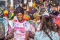 NOTTING HILL, LONDON, ENGLAND - 27 August 2023: People taking part in the opening J\'ouvert at Notting Hill Carnival 2023