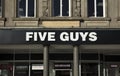 Nottingham, Nottinghamshire, UK: October 2018: Five Guys Sign