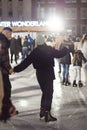 Nottingham, United Kingdom - December 14, 2019 - people at ice skating, Christmas winter market Royalty Free Stock Photo