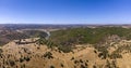 Noudar medieval castle aerial panorama, with Alentejo landscape background and Located 5 kilometres from the Spanish border. Royalty Free Stock Photo