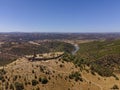 Noudar medieval castle aerial view, with Alentejo landscape background. Located 5 kilometres from the Spanish border. Alentejo, Royalty Free Stock Photo