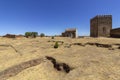 Noudar medieval castle courtyard, with Alentejo landscape background. and Located 5 kilometres from the Spanish border. Portugal.