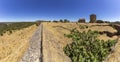 Noudar medieval castle panorama, with Alentejo landscape background. and Located 5 kilometres from the Spanish border. Portugal. Royalty Free Stock Photo