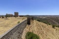 Noudar medieval castle panorama, with Alentejo landscape background. and Located 5 kilometres from the Spanish border. Portugal. Royalty Free Stock Photo