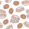 Nougat with almond seamless pattern. Vector illustration.
