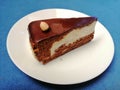 Nougat cake with chocholate on white plate