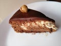 Nougat cake with chocholate on white plate