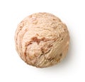 Nougat hazelnut ice cream scoop on white background