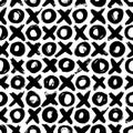 Noughts and crosses hand drawn seamless pattern. Vector ink ornament for wrapping paper. Royalty Free Stock Photo