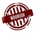 nourish - red round grunge button, stamp