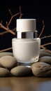 Nourishing balance white rock holds skincare moisture vessel, promoting healthy skin hydration