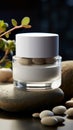 Nourishing balance white rock holds skincare moisture vessel, promoting healthy skin hydration