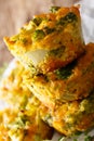Nourishing food: broccoli muffins with cheddar cheese close-up.