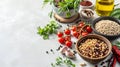 Nourishing Harmony: Wholesome Legumes and Grains with Vibrant Tomatoes, Fresh Herbs, and Tempting Sp