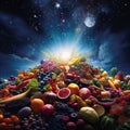 Nourishing Nebula - A Vibrant Galaxy of Healthy Foods and Nutrients Royalty Free Stock Photo