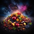 Nourishing Nebula - A Vibrant Galaxy of Healthy Foods and Nutrients Royalty Free Stock Photo