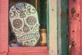 This is a closeup of a skeleton face. It is for Day of the Dead holiday celebration in November in Mexico. Royalty Free Stock Photo