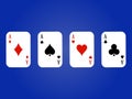 Four aces card suits on blue background vector illustration Royalty Free Stock Photo