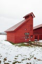 Niseko Milk Kobo Higashiyama Red wood barn in winter snow