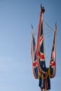 12 nov 2022 - London UK: Draped union jack flag against blue sky Royalty Free Stock Photo