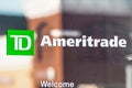 Nov 23, 2019 Milpitas / CA / USA - Close up of TD Ameritrade sign at a branch in Silicon Valley; TD Ameritrade is a broker that