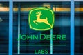 Nov 17, 2019 San Francisco / CA / USA - John Deere sign at their office building; John Deere is the brand name of Deere & Company