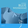 Nov 13 and support blue wednesday text with arrow pointing at awareness ribbon on woman\'s chest Royalty Free Stock Photo