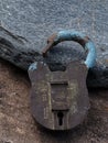 Vintage Old rusty opened lock without key on stone Badoli Near Idar