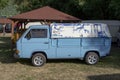 Retro car minibus Volkswagen transporter T3 at a vintage vehicle rally. Blue Volkswagen