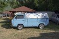 Retro car minibus Volkswagen transporter T3 at a vintage vehicle rally. Blue Volkswagen