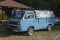 Retro car minibus Volkswagen transporter T3 at a vintage vehicle rally. Blue Volkswagen