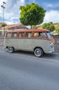 Nova Bana, Slovakia - July, 15, 2022 : Retro car minibus Volkswagen transporter T1 at a vintage vehicle rally. 1972 Volkswagen