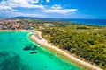 Novalja, Pag island. Idyllic beach and turquoise sea aerial view in town of Novalja Royalty Free Stock Photo