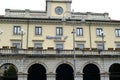 Novara station, facade of the building. Railway station of the Piedmontese city with the sign of the Italian railways