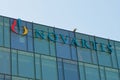 Novartis sign hanging at the building in Rotkreuz, Switzerland