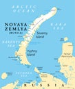 Novaya Zemlya, archipelago in northern Russia, political map