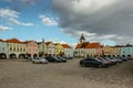 Nove Mesto nad Metuji, Czech republic - April 23, 2021.Historical centre of the town with charming Hus Square,colorful houses and Royalty Free Stock Photo