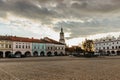 Nove Mesto nad Metuji, Czech republic. Historical centre of the town with charming Hus Square,colorful houses with arcade and Royalty Free Stock Photo