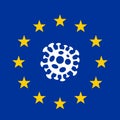 novel corona virus disease pandemic outbreak COVID-19 in the European Union. Stylized flag of European Union with symbol of